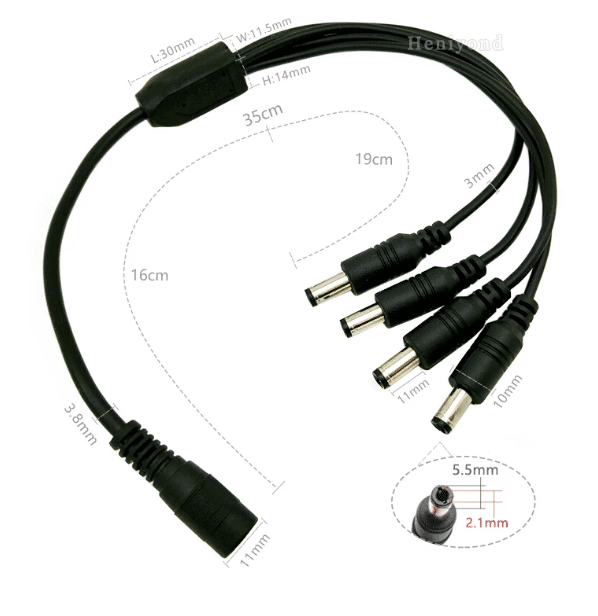 NEW 18AWG 1 Female to 4 Male 5.5mm x 2.1mm, 12V DC Power Extension Cable Splitter Adapter for CCTV Security C